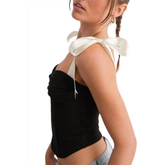 NEW PRETTY GARBAGE bella corset top in black satin - Picture 3 of 4